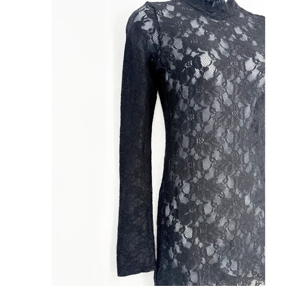 Rue 21 Black Lace Floral Mesh Stretch Faux Collar Mini Dress Size M - Picture 3 of 6